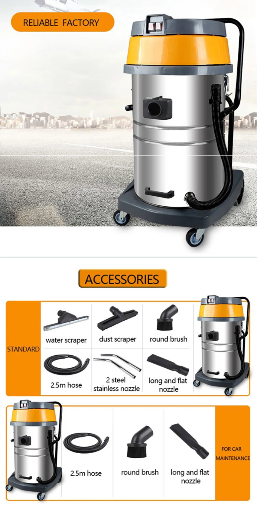 Stainless Steel Wet and Dry 70L Vacuum Cleaner Industrial Home Car Hoter Washer Vacuum Cleaner