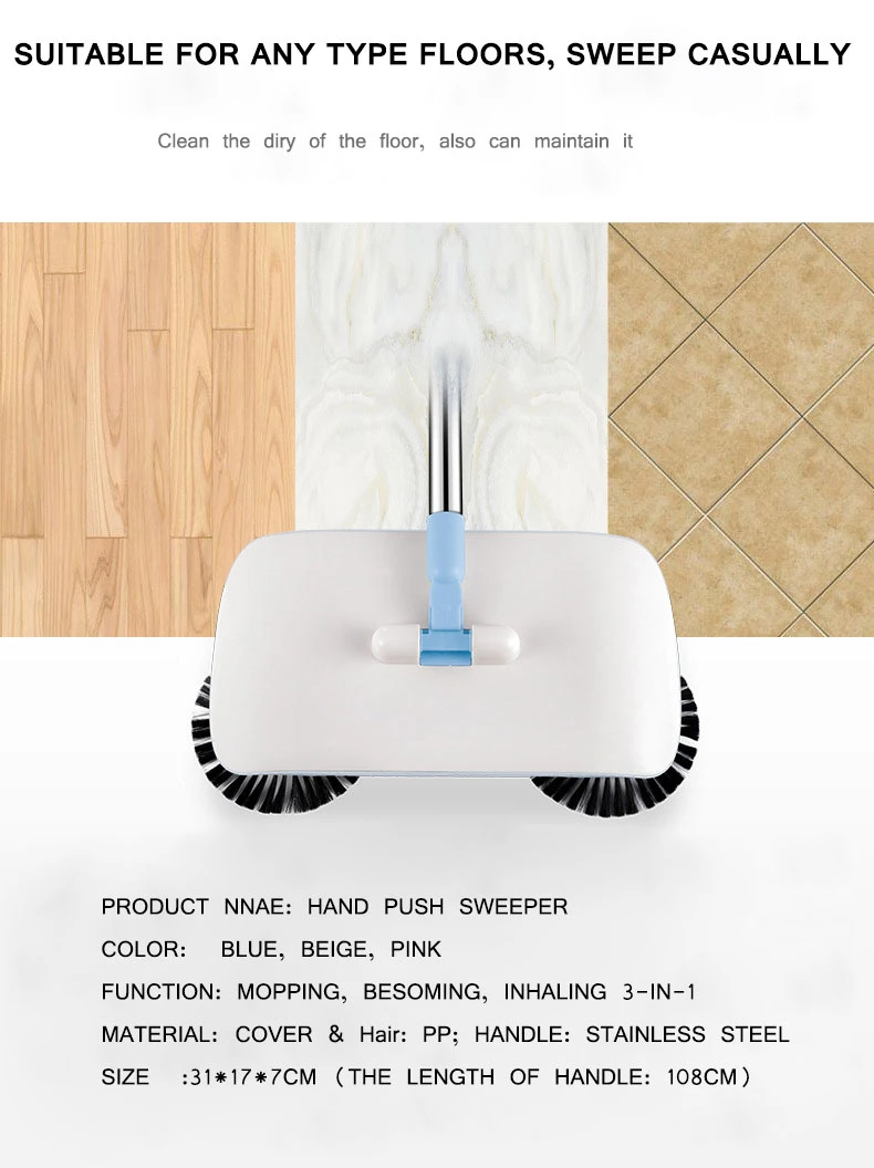 2020 Hot Selling Hand Push Propelled Sweeper 360 Degree Rotate Spin Broom, Floor Sweeper