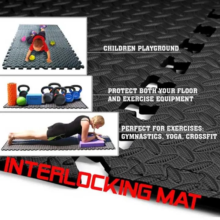 60*60*1cm Black Grey EVA Soft Foam Interlocking Floor Mats Puzzle Mat EVA Exercise Mat Exercise Gym Kids Play Mat EVA Foam Puzzle Mats for Playground