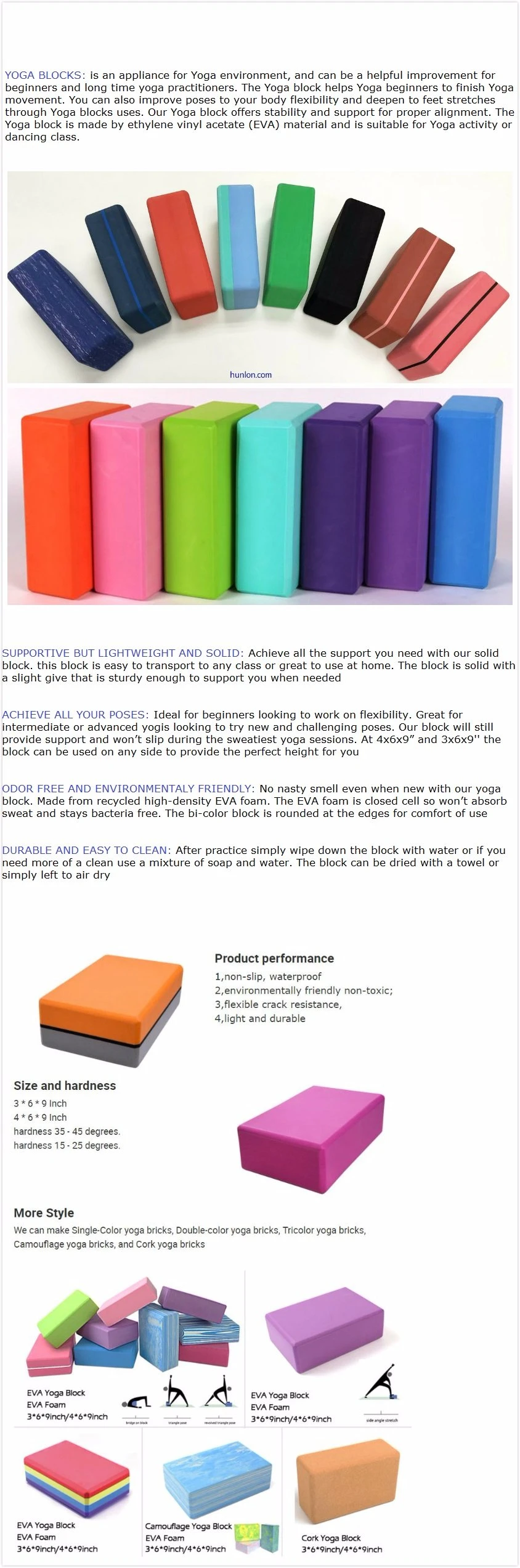 High Density EVA Foam Non-Slip Supportive Surface Yoga Blocks 2 Pack