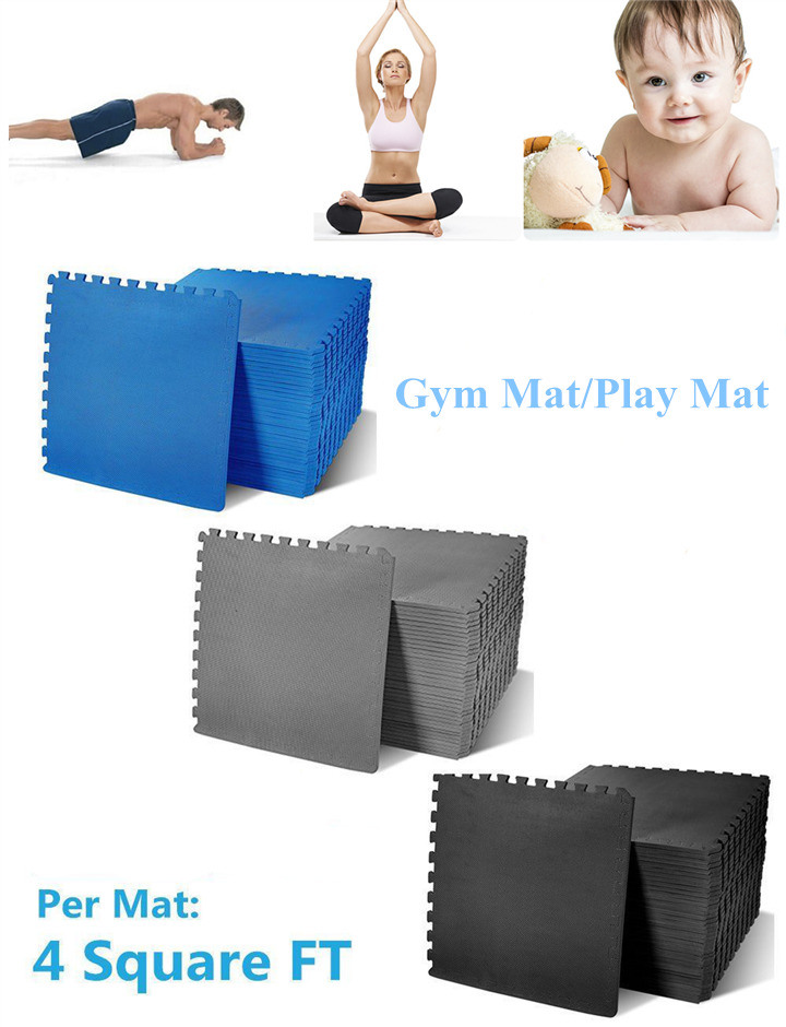 60*60cm EVA Floor Mats Soft Gym Mats Black/Blue EVA Foam Floor Mat Puzzle with EVA Foam Interlocking Tiles for Exercise and Home Gym Protective Flooring