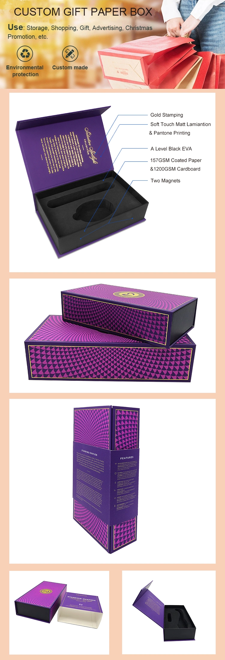 Wholesale Custom EVA Foam Insert Magnetic Closure Recycled Cardboard Packaging Paper Gift Box for Beauty&Personal Care/Toy/Candle/Perfume/Watch/Gift