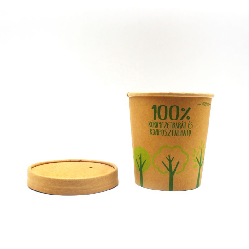 Ice Cream PLA Paper Cup, Disposable Paper Soup Bowl with Lid, Paper Hot Soup Bowl