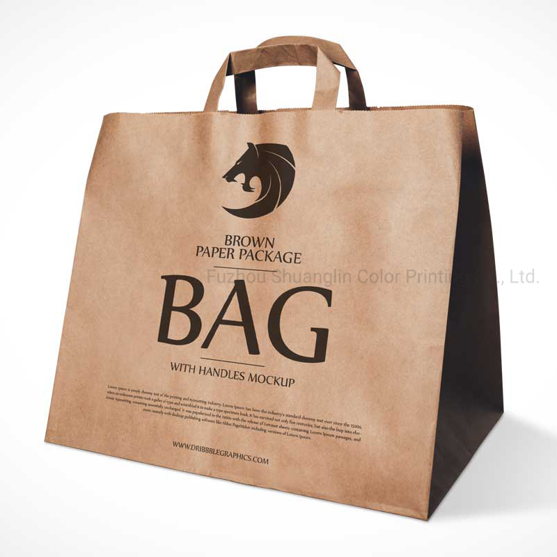 Recyclable Square Bottom Brown Kraft Paper Tape Handle Bag