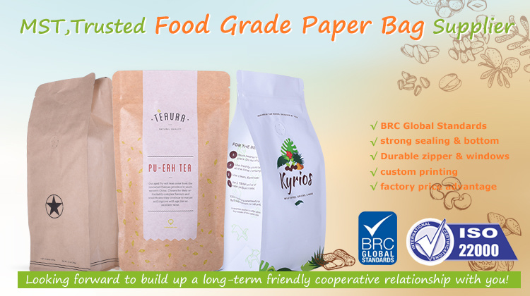 Eco Biodegradable Paper Bag Flat Bottom Compostable Kraft Bag Supplier in China