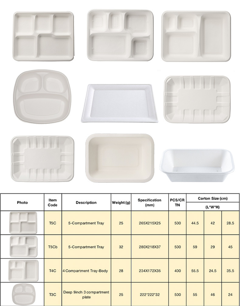 Disposable Eco Friendly Sugarcane Compostable Bagasse Tray Biodegradable Tableware