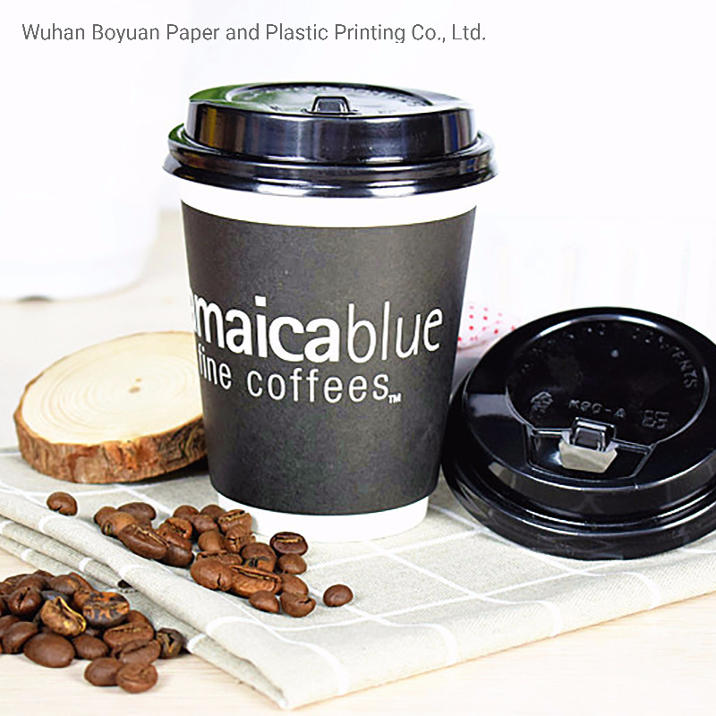 Double Walled Biodegradable Disposable Coffee Paper Cup with Double PE
