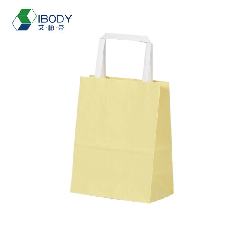 Eco-Friendly White Kraft Paper Bag with Flat Paper Handle