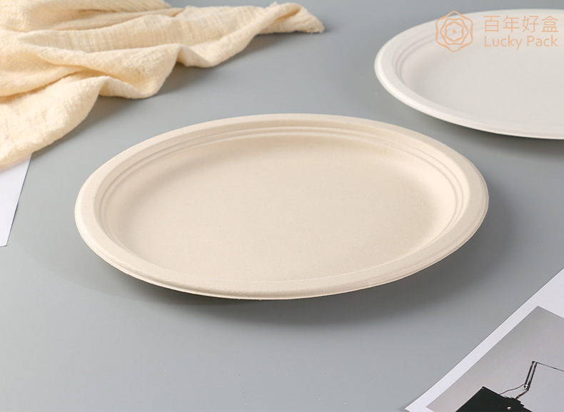 6.75 Inch Disposable Compostable Biodegradable Tableware Sugarcane Bagasse Paper Round Plate