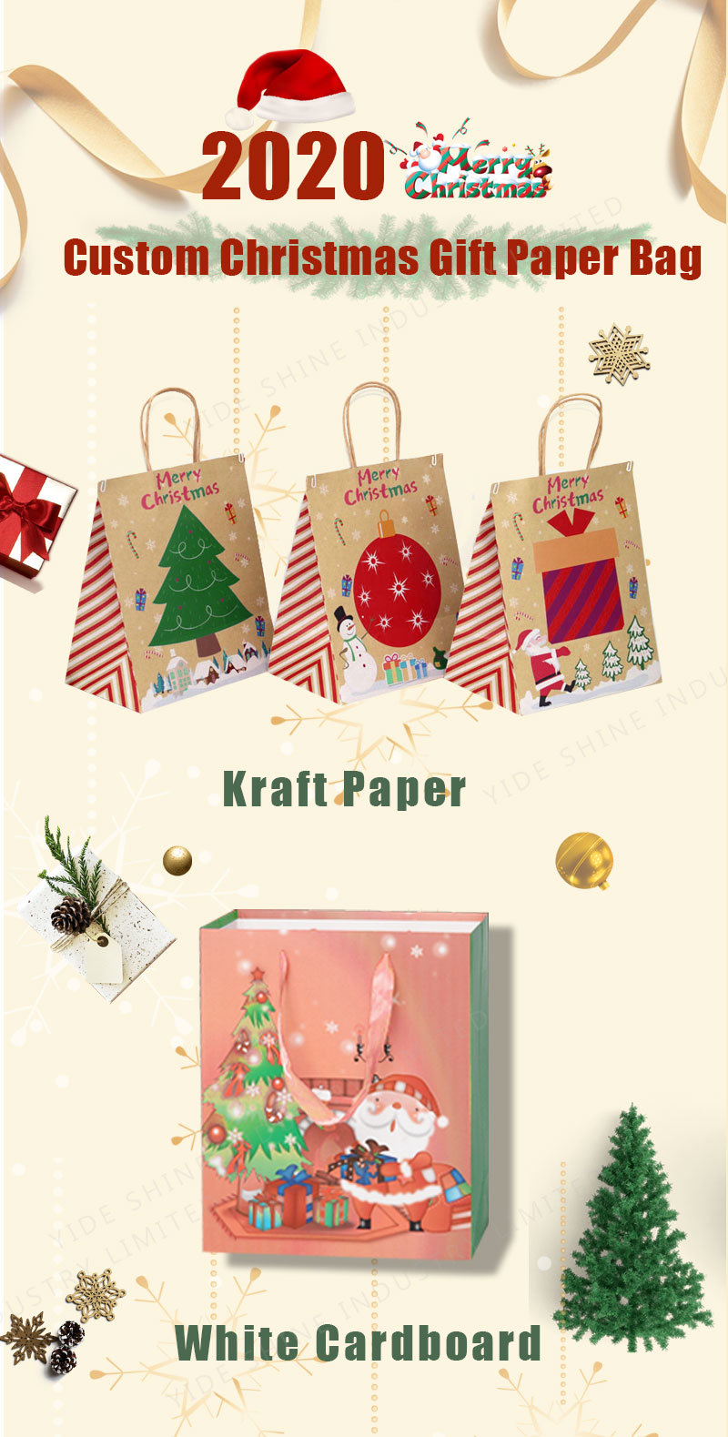 Custom Printing Christmas Gift Paper Packaging Bag Wholesale