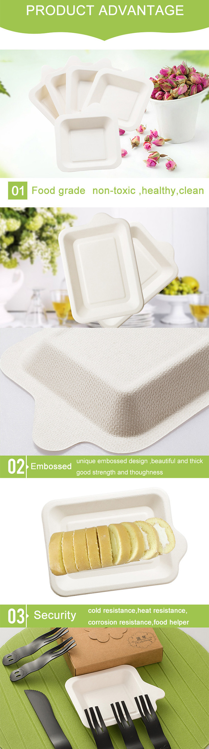 Eco-Friendly 100% Biodegradable Disposable Sugarcane Bagasse Tableware Dinnerware Plate with Embossed Design