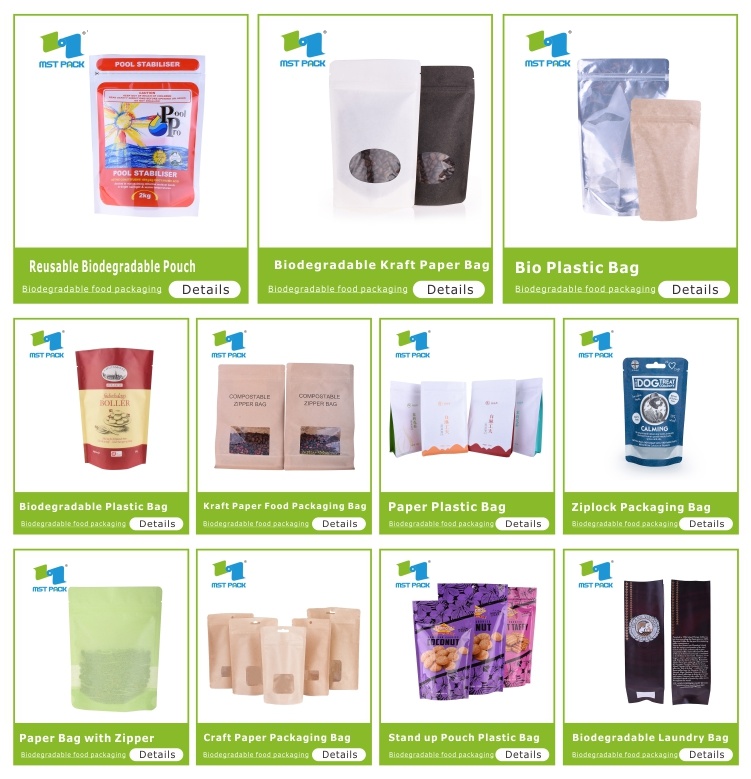 Bio Degradable Bag Stand up Kraft Paper Packaging Zipper Bag with Window