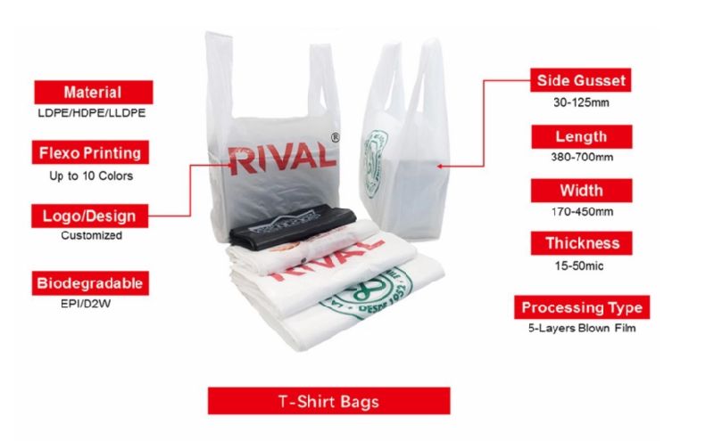 Compostable Bags 100% Biodegradable, T Shirt Biodegradable Plastic Bag, Shopping Biodegradable Bags