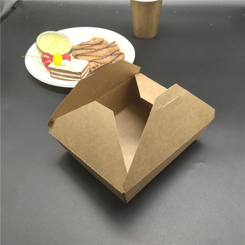 Compostable Kraft Paper Box Kraft Paper Lunch Box Disposable Square Box Disposable Paper Lunch Box Kraft Paper Box