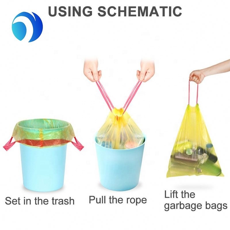 T-Shirt Bag Customized HDPE LDPE Biodegradable Garbage Trash Bag Drawstring Bag