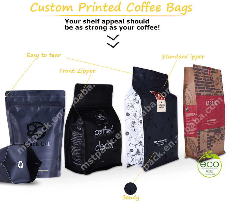 Brc ISO High Barrier Material Coffee Biodegradable Kraft Paper Bag