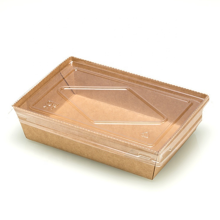Pet Lid Rectangular Disposable Food Paper Container Salad Kraft Paper Box with Lid