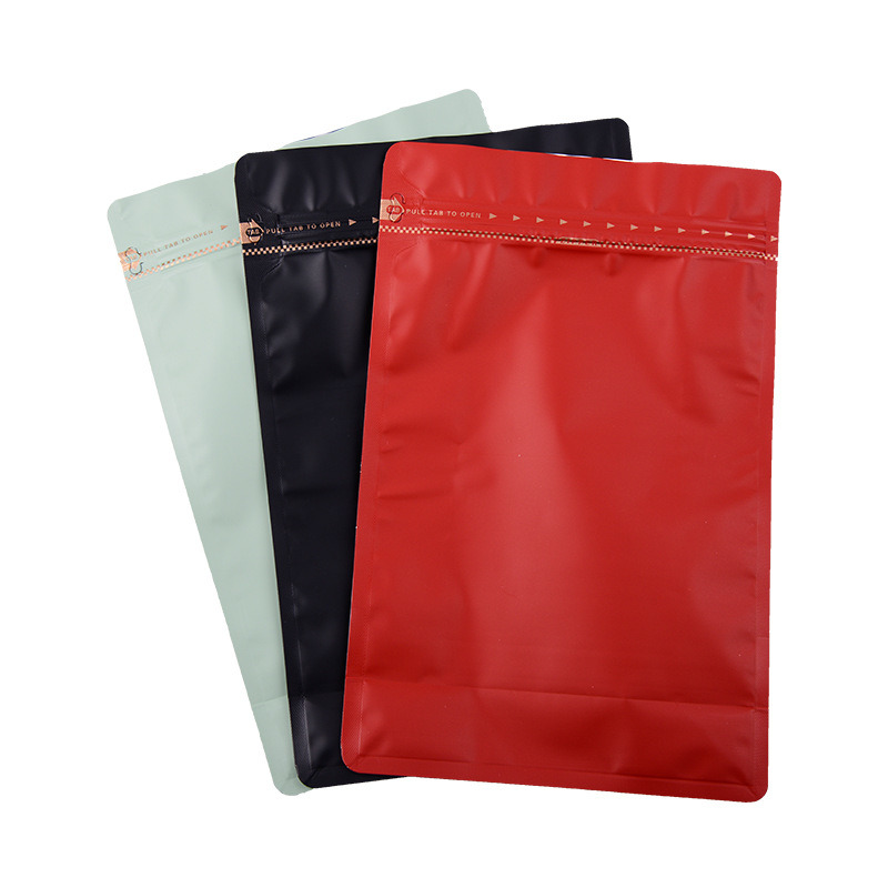 Biodegradable Flat Bottom Pouch Food Grade Flat Bottom Pouch Coffee Beans Packaging Brown Kraft Paper Bags