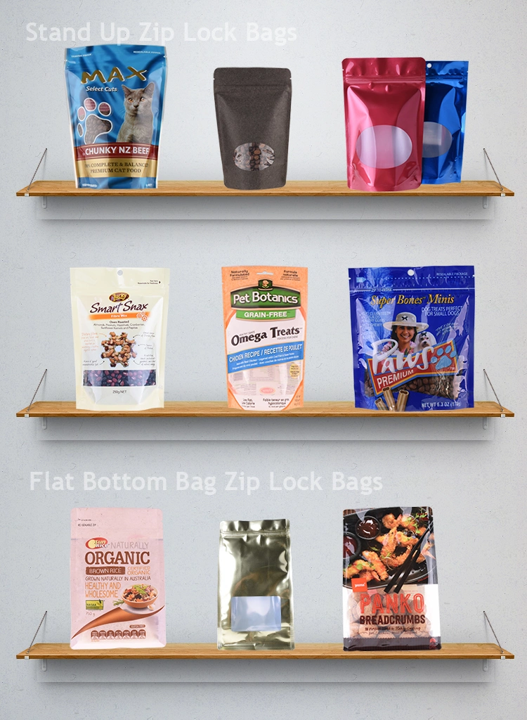 Food Packing Flat Bottom Plastic Zip Bag Different Sizes Ziplock Bags