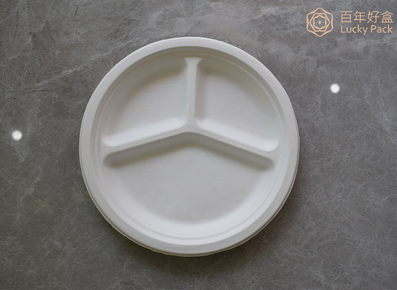 3 Compartment Compostable Biodegradable Tableware Sugarcane Bagasse Paper 10 Inch Plate