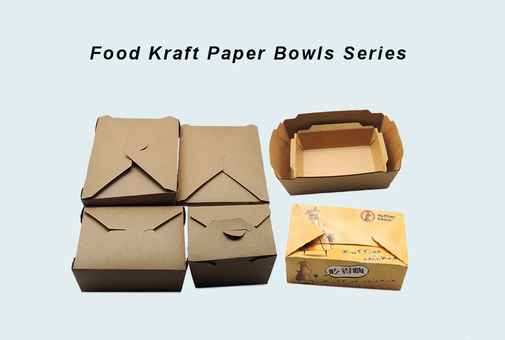 Kraft Paper Box Disposable Kraft Paper Packaging Box for Salad Fast Food Fried Chicken