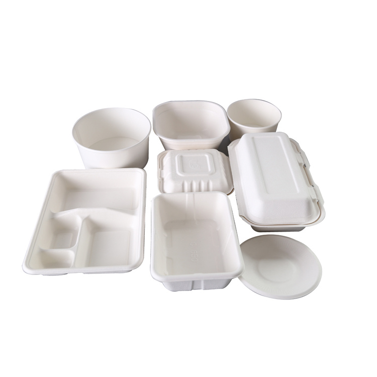 Disposable Sugarcane Pulp Hamburger Packing Box with Connected Lid
