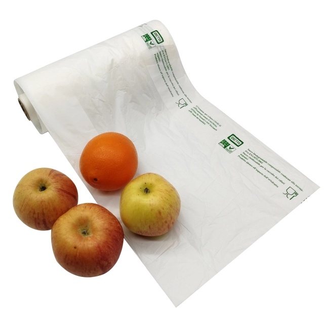 Custom Cornstarch Bags Clear Fruit Vegetable Plastic Produce Bags on Roll