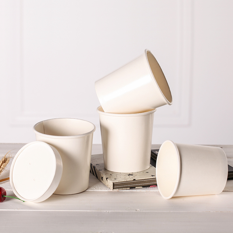 Disposable White Kraft Paper Soup Cup with Paper Lid