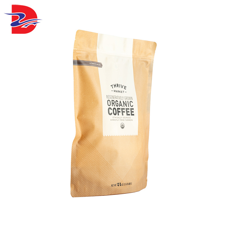 Professional Manufacturer Stand up Pouches Flat Bottom Kraft Paper Bag Aluminium Foil Food Packing Coffee Bags