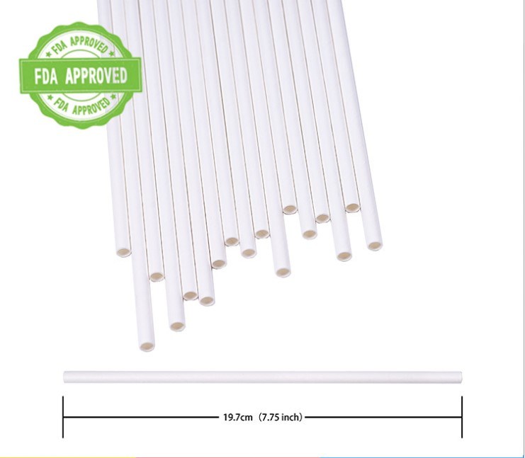 197*6mm 100% Biodegradable White Paper Drinking Straws