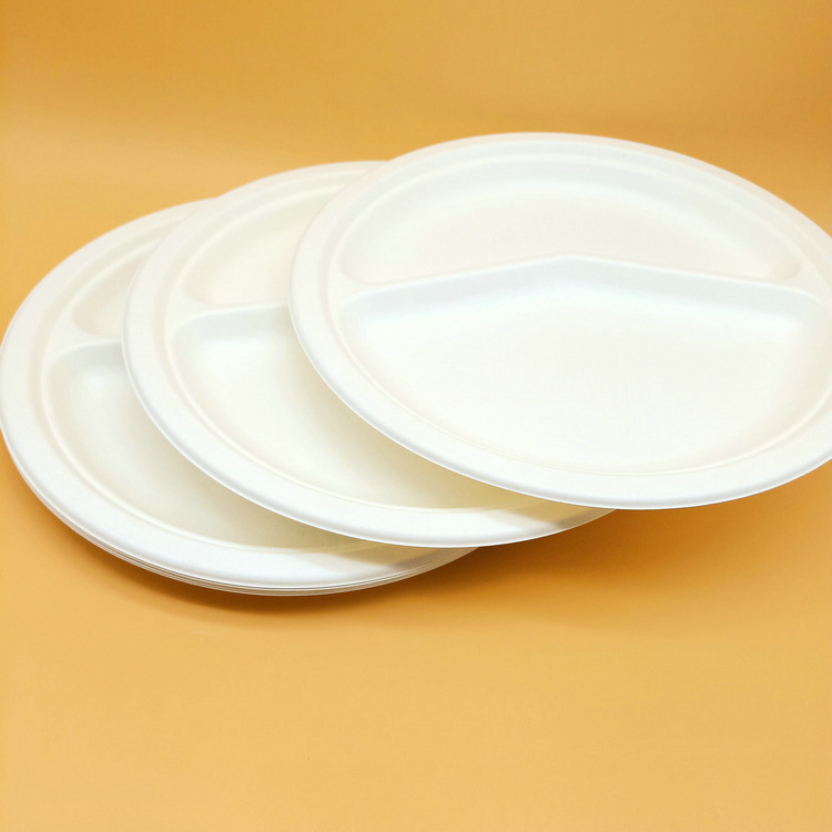Biodegradable & Disposable Sugarcane Bagasse Plate 9inch 3 Compartment