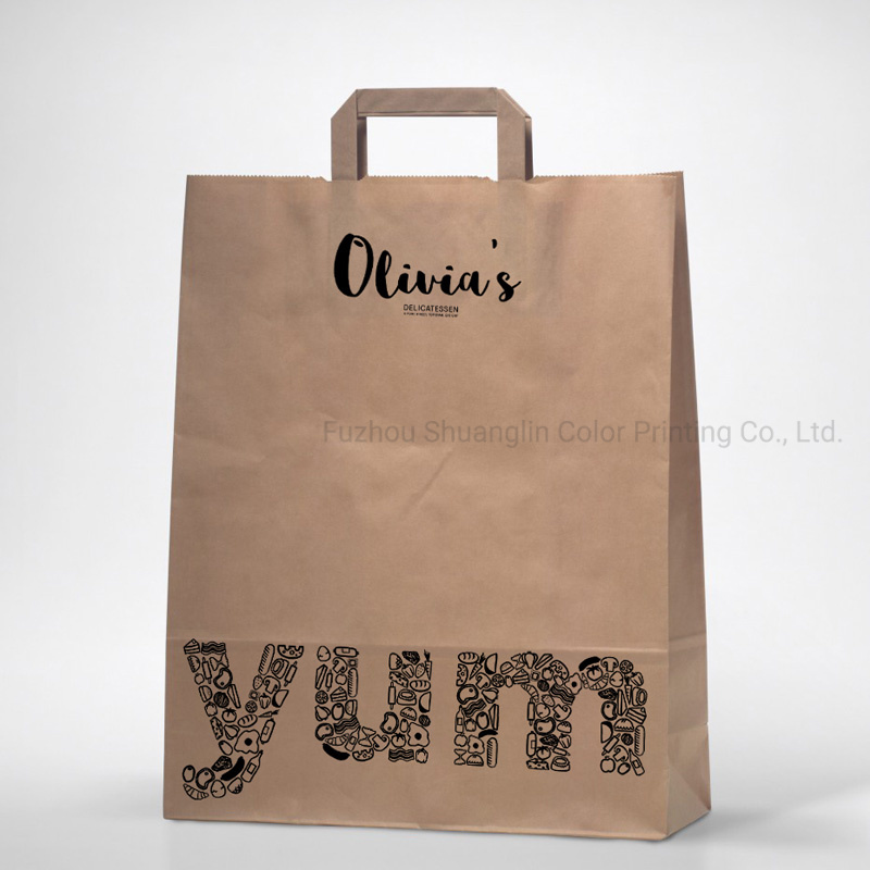 Recyclable Square Bottom Brown Kraft Paper Tape Handle Bag