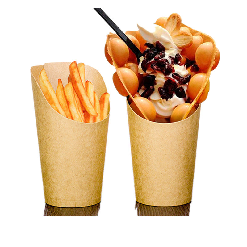 Kraft Paper Slanted French Fries Cup Disposable Ice Cream Paper Cup Chicken Snack Takeaway Packaging Cups
