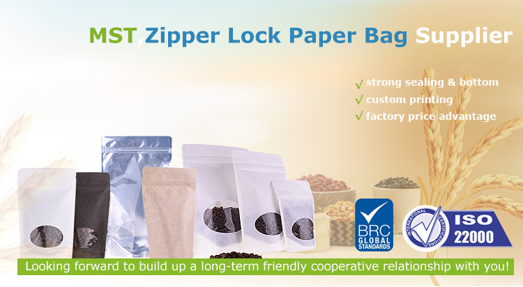 Stand up Pouch Zip Lock Transparent Aluminum Foil Packaging Kraft Paper Ziplock Bags