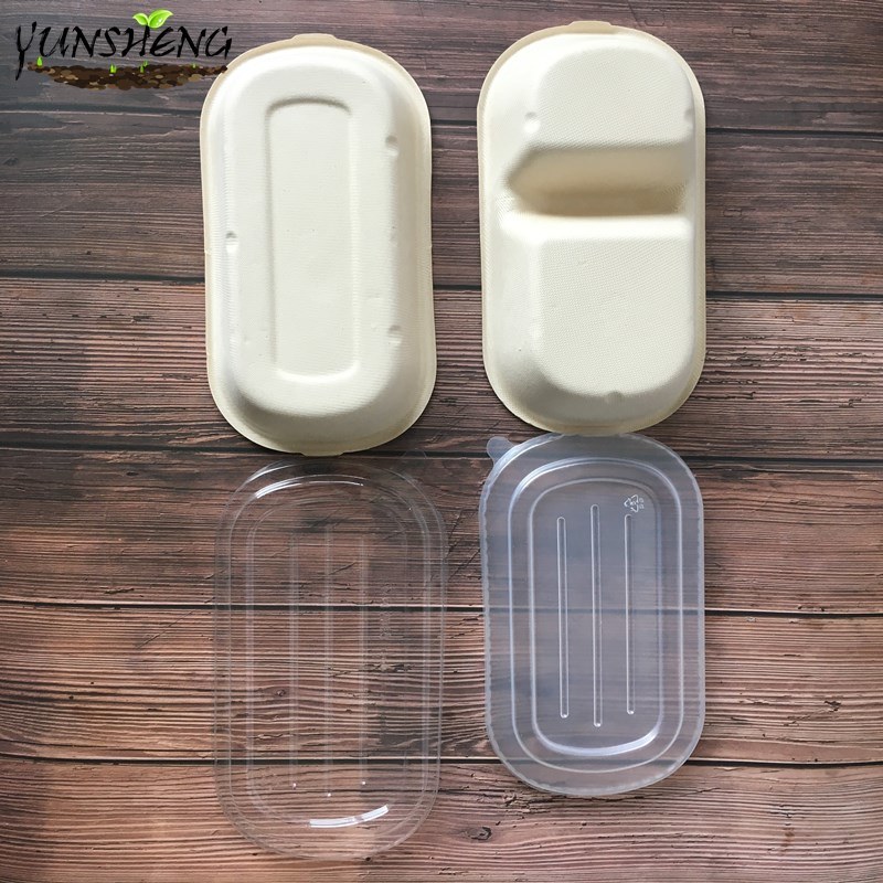 Compostable Disposable Takeout Food Paper Packaging with Paper Lids with Two Compartments