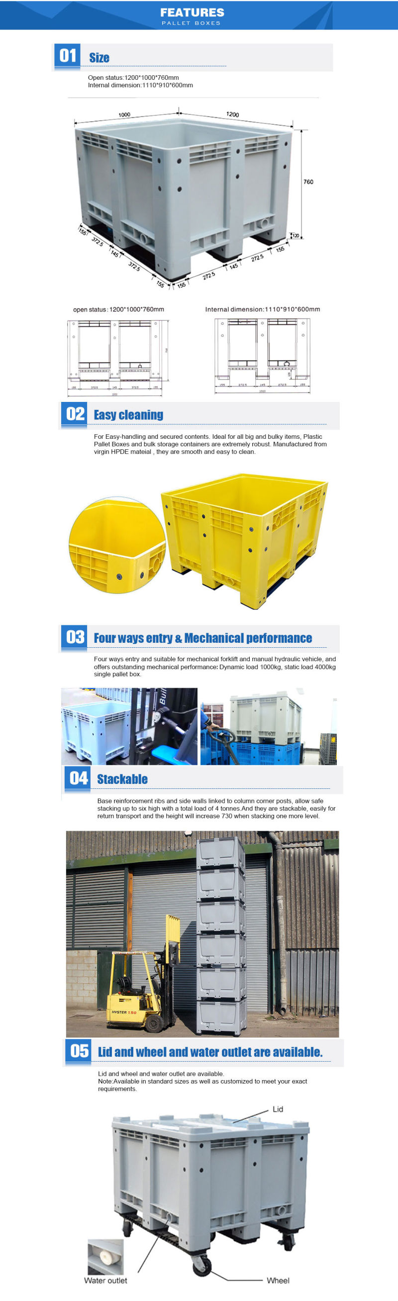 Large Plastic Logistic Collapsible Bin Plastic Pallet Boxes