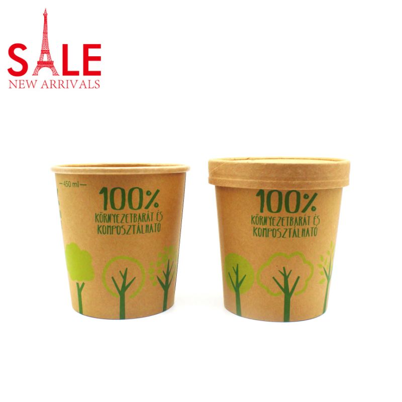 Ice Cream PLA Paper Cup, Disposable Paper Soup Bowl with Lid, Paper Hot Soup Bowl