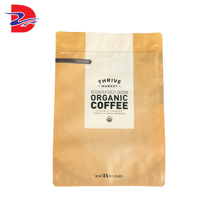 Professional Manufacturer Stand up Pouches Flat Bottom Kraft Paper Bag Aluminium Foil Food Packing Coffee Bags