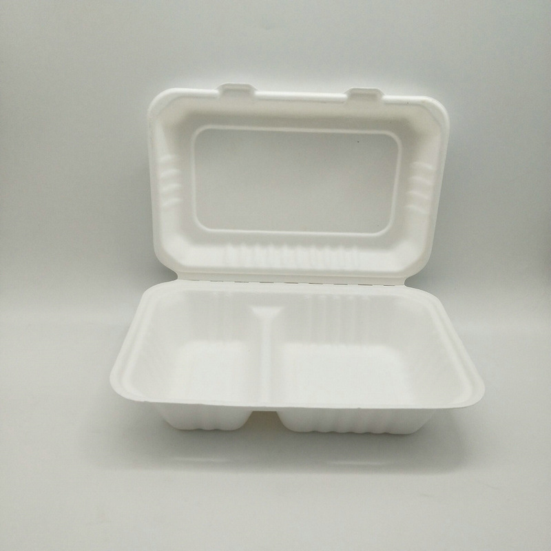 Biodegradbale 9X6inch 2 Compartment Sugarcane Bagasse Clamshell Box
