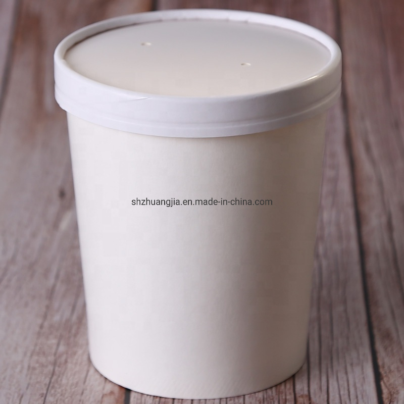 Disposal White Kraft Paper Soup Bowl with Lid for Take Away