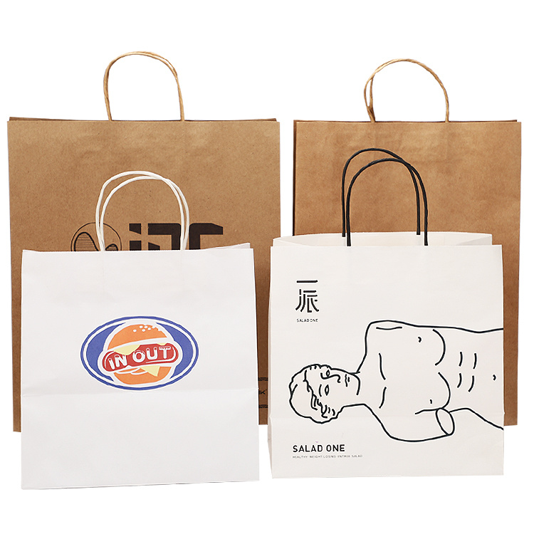 Brown White Kraft Paper Bag Shopping Bag with Twisted Handle
