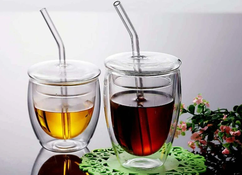 High Borosilicate Glass Straw Cup Straw Drink Cup Double Wall Coffee Cup Christmas Straw Cup