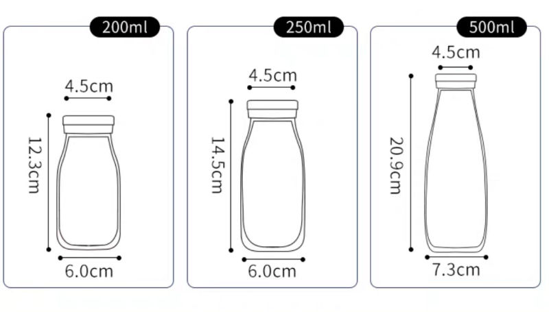 Clear Glass Milk Bottle with Metal Lid Beverage Bottle