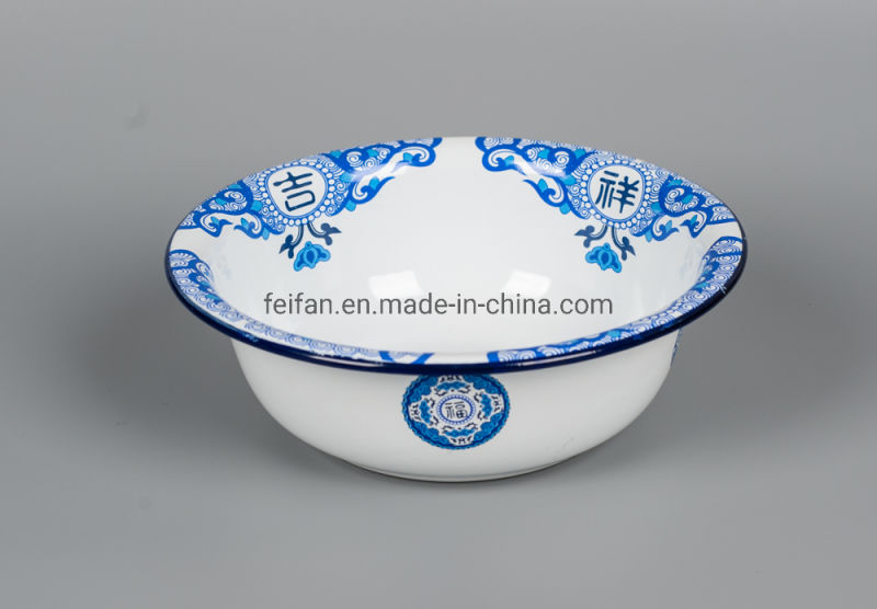 Enamel Rice Basin/Soup Bowl with Flower Decorated
