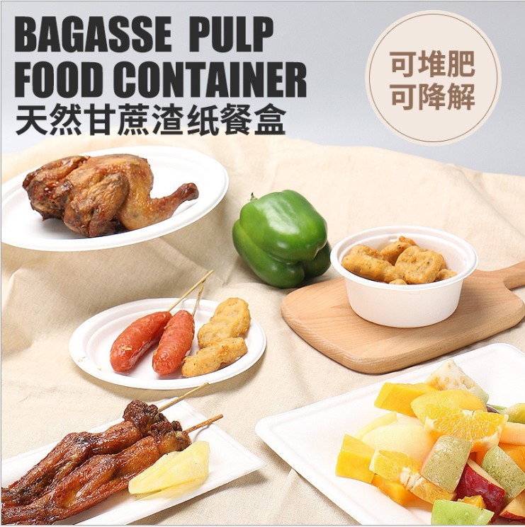 1200ml Bleached Bagasse/Sugarcane Tableware Degradable Food Box