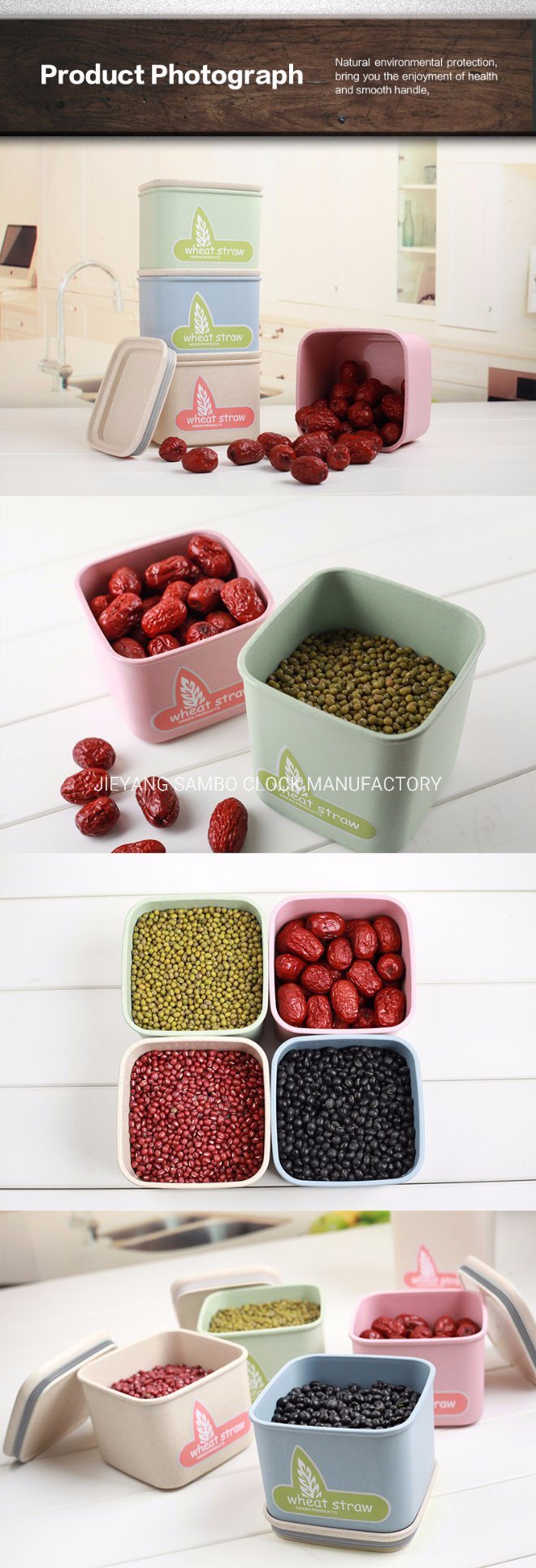 OEM Wheat Straw Plastic Food Storage Canister with Logo
