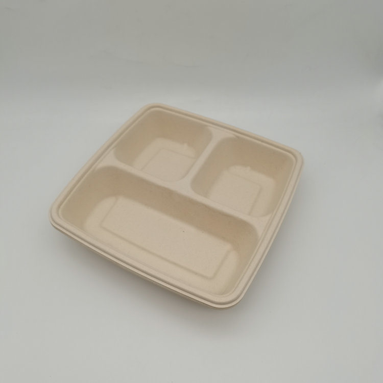 Biodegradable Sugarcane Bagasse 3 Compartment Tray with PLA Coating