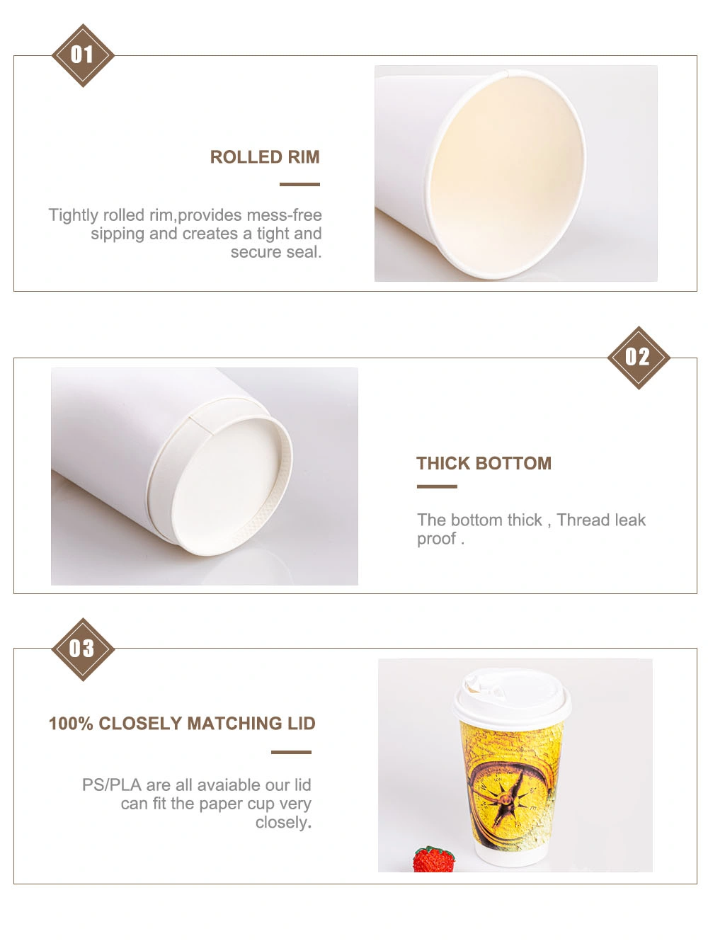 Manufacturers Wholesale Good Quality Paper Cup 12 Oz Double Wall Paper Cup with Lids Straw Sleeves