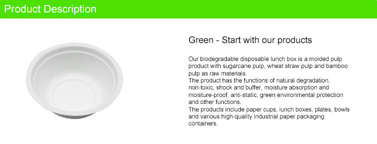 100% Biodegradable Sugarcane Pulp Disposable Bowl Tableware