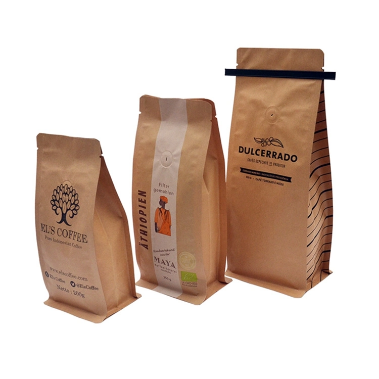 Factory Directly Supply Heat Sealed Recyclable Brown Kraft Craft Paper Pouch 1kg with Valve Empty Flat Bottom Coffee Bean Packaging Zipper Coffee Bag